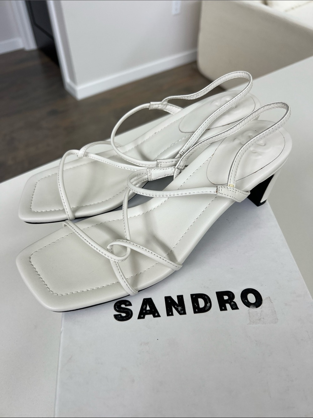 Sandro faye strappy white leather open toe sandals heels 37